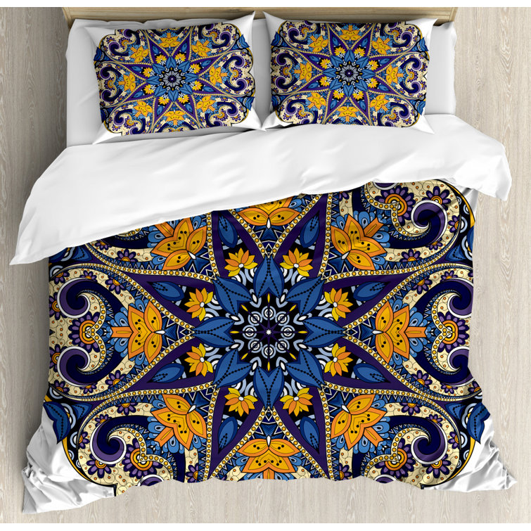 East Urban Home Blue/Orange/Purple Microfiber Eclectic 3 Piece Duvet
